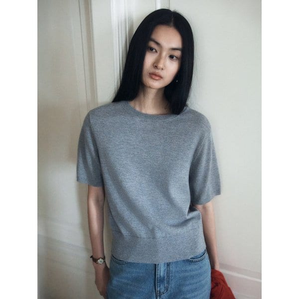 SIKN2184 베이직 라운드넥 반팔 니트_Melange gray