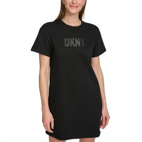 우먼 DKNY 디케이앤와이 숏슬리브 반팔 롱 로고 티셔츠 드레스 원피스 - 블랙 8795040