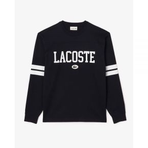 5209149 Lacoste Long Sleeved Print and Badge T-shirt - Navy Blue / White