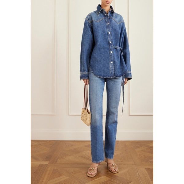 가죽 트림 스터드 라피아 숄더백 46376663162952044