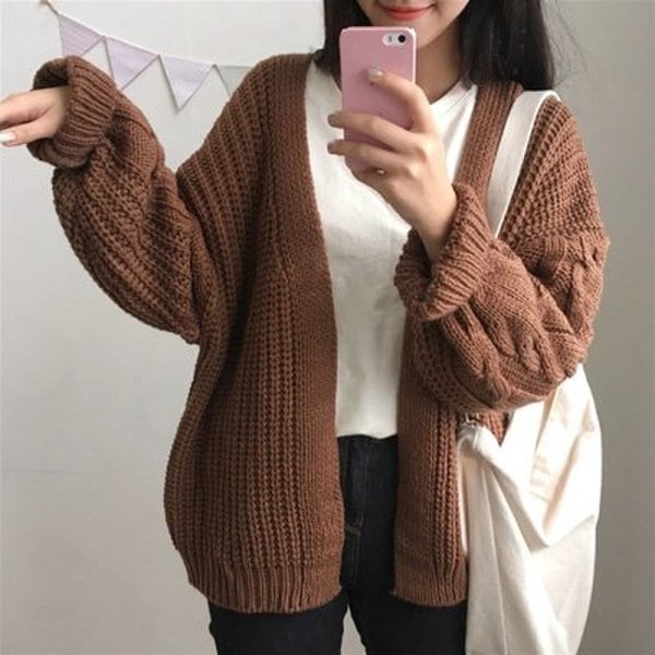 확대된 대표 여자카디건 꽈배기 골지 니트가디건