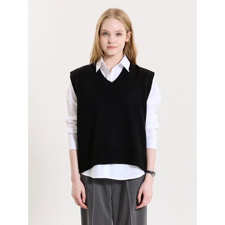 핑크파인애플 CHIC BOXY VEST_BLACK