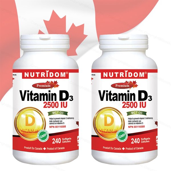 뉴트리돔 캐나다 비타민D3 2500IU MCT오일 240캡슐x2병