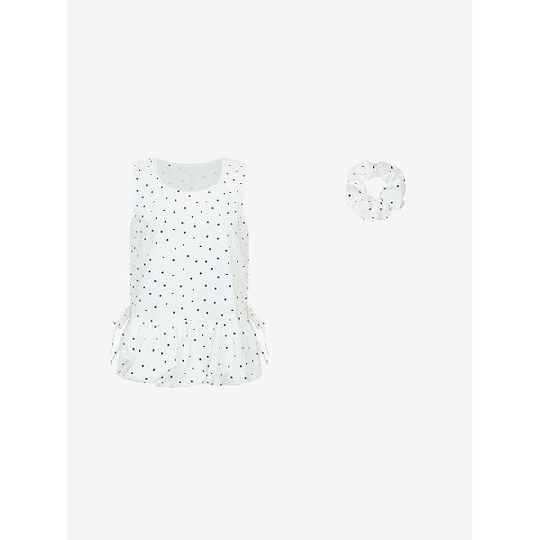 도트 민소매 블라우스 & 스크런치 SET (TMBAF1471)