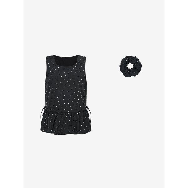 도트 민소매 블라우스 & 스크런치 SET (TMBAF1471)