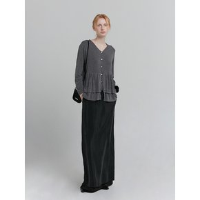 RUFFLE HEM CARDIGAN [CHARCOAL]