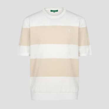 빈폴 SS24[BC4351N030][Green] 보더 반소매 라운드 니트 - 아이보리