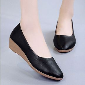 여성 3.5cm 발편한 키높이 웨지힐 플랫슈즈 쿠션 근무화 통굽 단화_P351562066