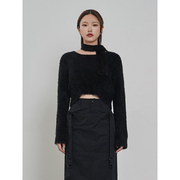 여성 타이 세트 브로드넥 니트 풀오버 (BLACK) (HAALK9A)