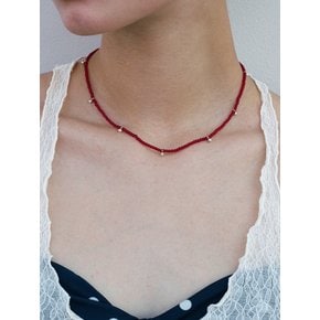 Dot Dot Silver Ball Necklace - Red