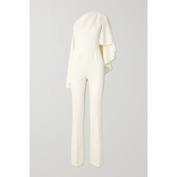 사피야 Zephyra One-shoulder Cape-effect Crepe Jumpsuit 아이보리 38063312418739217