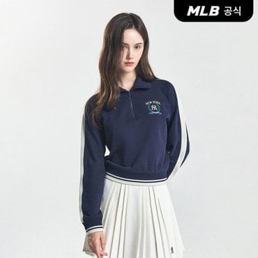 MLB [코리아공식] 여성 스포티브 바시티 트랙 크롭 반집업 맨투맨 NY (Navy)