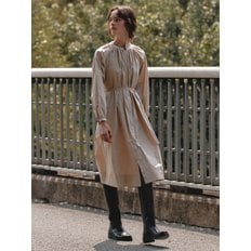 [COTTON] Shirring Belted Cotton Dress