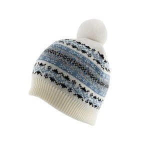 [Dents]Fairisle Print Knitted Beanie Hat with Pom Pom / 2 Colours / 여성니트모자/ 3-3291