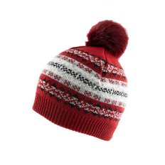 [Dents]Fairisle Print Knitted Beanie Hat with Pom Pom / 2 Colours / 여성니트모자/ 3-3291