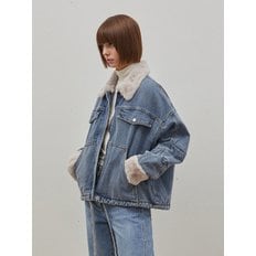 DENIM TUCK SLEEVE ECO FUR JACKET INDIGO