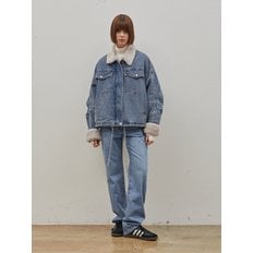 DENIM TUCK SLEEVE ECO FUR JACKET INDIGO