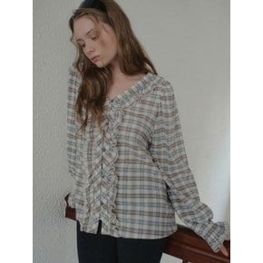 Vintage Check Ruffle Blouse_Ash Gray(OB6BL15)
