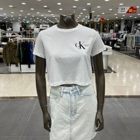 여성 CK 로고 크롭 반팔 티셔츠 J223495-YAF