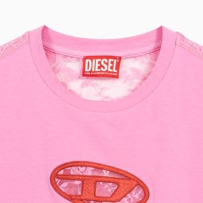(당일) 23SS 디젤 로고 컷아웃 핑크 여성 백 레이스 반팔 티셔츠 A10838 0AFAA 368A
