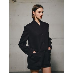 WOOL COLLARLESS BLAZER (BLACK)