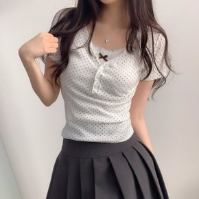 도트 헨리넥 버튼 반팔티셔츠 3color