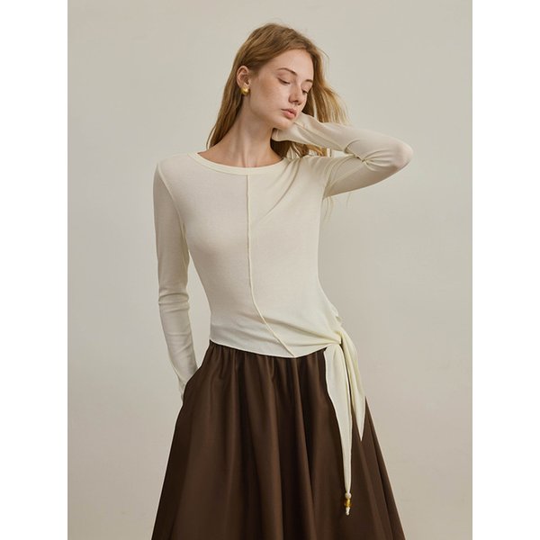 YY_Beaded lace-up top_2color