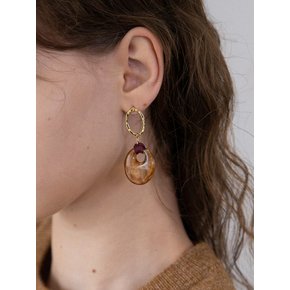 Brown marble pendant oval drop earring