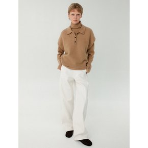 Drop Shoulder Collared Pull-Over_Beige