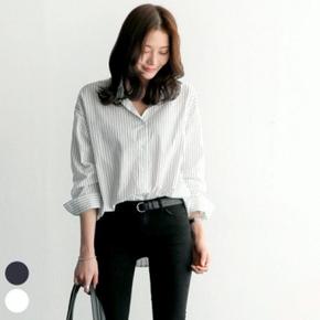 여성 데일리 루즈핏 스트라이프 긴팔 셔츠 (S8968951)