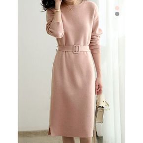 칸타 라운드넥 벨티드 니트 원피스_P404715897