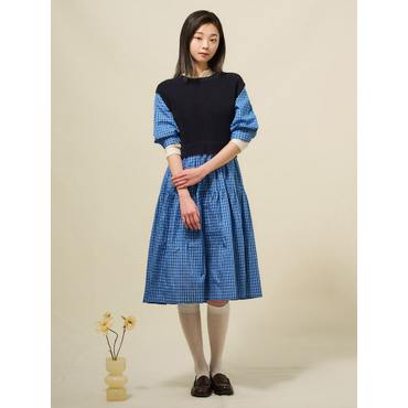 빈폴레이디스 25SS 니트 베스트 패치 체크 원피스 - 블루 BF5371C04P