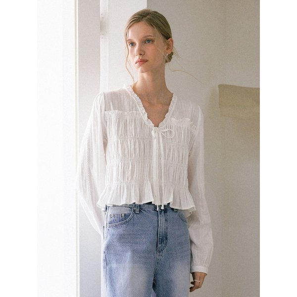 스모크 셔링 프릴 크롭 블라우스_2color