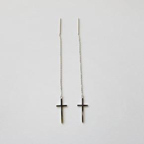 [비베] Silver Silver Long Cross Earring ver2 (S1879072)