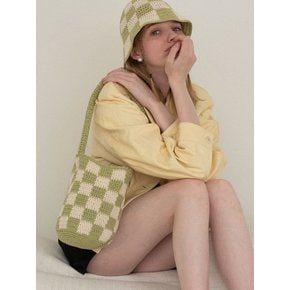 No.89 / Checks Bucket Bag _ Lime (첵스 체커보드 니트가방 크로쉐 버킷백 숄더백)