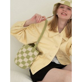 No.89 / Checks Bucket Bag _ Lime (첵스 체커보드 니트가방 크로쉐 버킷백 숄더백)