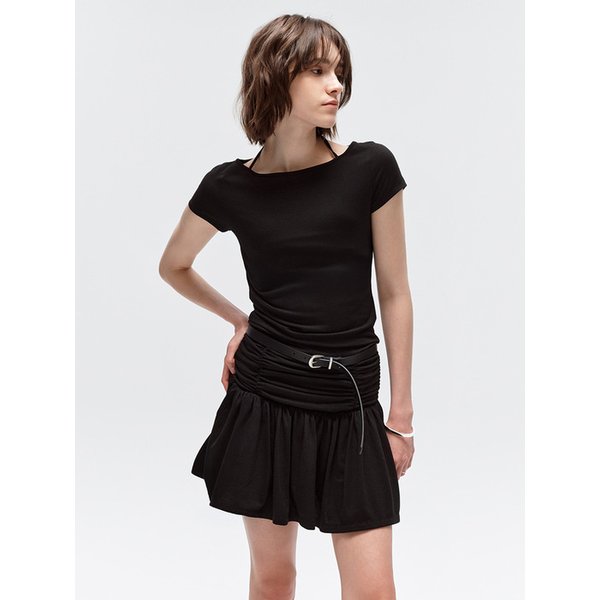 셔링 홀터넥 미니 원피스_BLACK