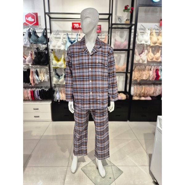 [시흥점] S 와코루 ) 면 기모 선염 체크 동절기 남자 파자마 WPA5480M-BR