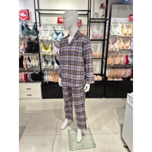 [시흥점] S 와코루 ) 면 기모 선염 체크 동절기 남자 파자마 WPA5480M-BR
