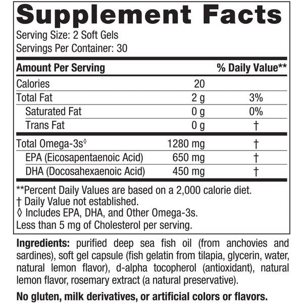 노르딕 내추럴스 얼티메이트 오메가3 피쉬 젤라틴 1280mg 레몬 맛 60소프트젤