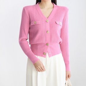 금장버튼 브이넥 골지 가디건_M2503CD012A