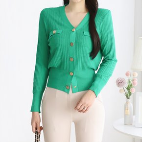 금장버튼 브이넥 골지 가디건_M2503CD012A