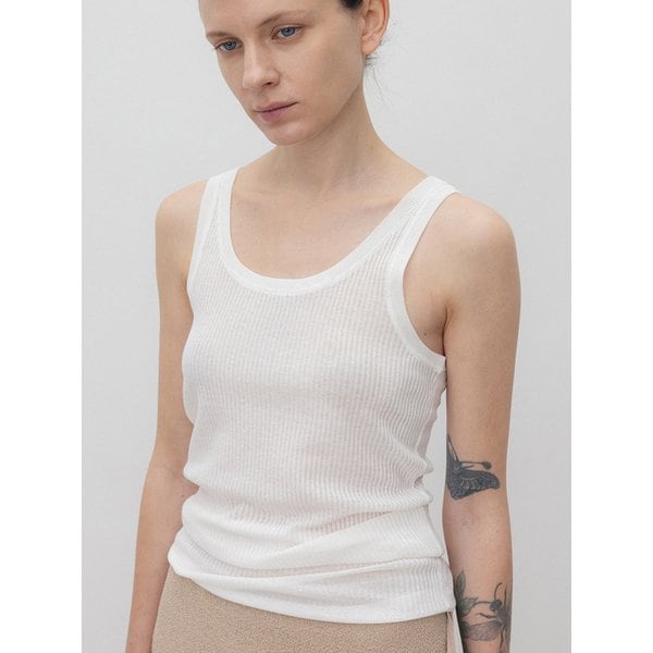 Linen viscose ribbed sleeveless_Off white