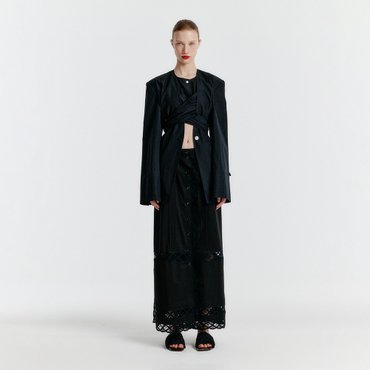 EENK YOANNA Button-front Lace-trim Skirt - Black