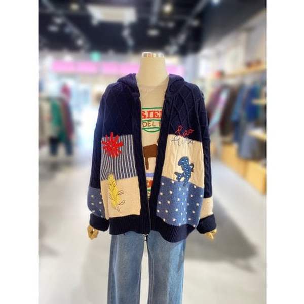 [여주점] 피셔맨 믹스 후드 집업 니트 (BAKCB4561)