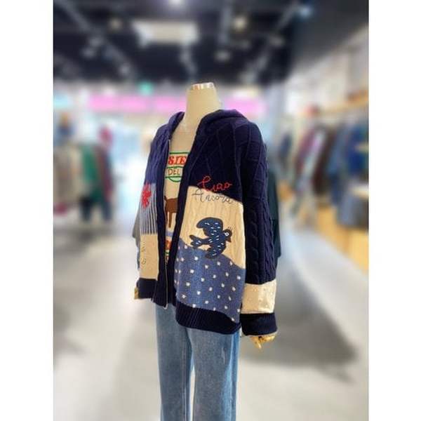 [여주점] 피셔맨 믹스 후드 집업 니트 (BAKCB4561)