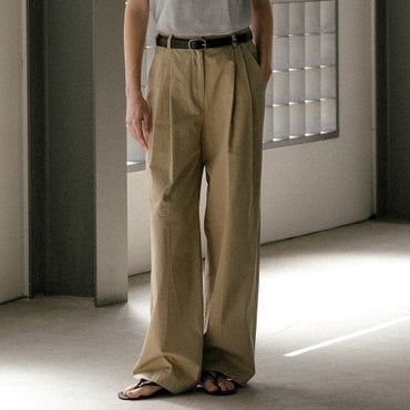 노운베러 Two tuck belt point wide pants_Beige