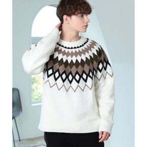 빔즈 하트 센트리페탈 패턴 크루넥 니트