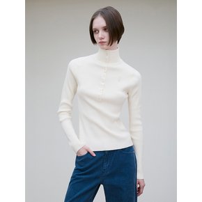 BUTTON UP RIBBED KNIT TOP CREAM