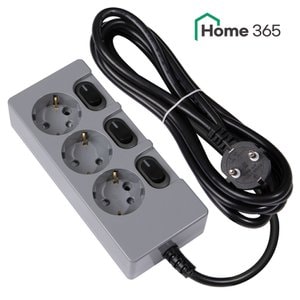 Home365 홈365 국산 개별멀티탭 3구 3m 그레이 블랙 / 16A 콘센트 멀티콘센트